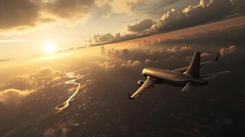 AI generated Beautiful photo of airplane on sunset symbolizing freedom of movement. Concept of air transportation