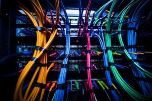 AI generated Ideal cable management in the server room. The result of the work done by the system administrator with a large number of colored wires photo