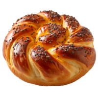 AI generated Golden Braided Challah Bread Adorned With Sesame Seeds. Generative AI. png