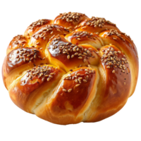 ai generato d'oro intrecciato challah pane ornato con sesamo semi. generativo ai. png