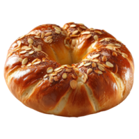 AI generated Golden Braided Challah Bread Adorned With Sesame Seeds. Generative AI. png
