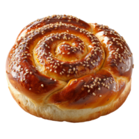 ai generato d'oro intrecciato challah pane ornato con sesamo semi. generativo ai. png