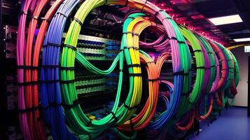 AI generated Ideal cable management in the server room. The result of the work done by the system administrator with a large number of colored wires photo
