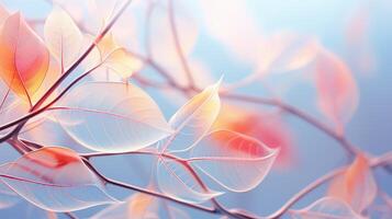 AI generated Multicolored translucent ice leaves on tree branch in delicate soft light evoking sense of awe photo