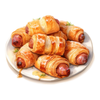 AI generated Pigs in a Blanket, Foods Illustration. Watercolor Style. AI Generated png