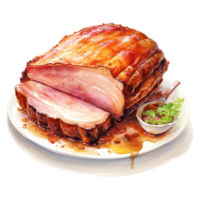 AI generated Roasted Ham, Foods Illustration. Watercolor Style. AI Generated png