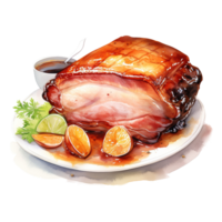 AI generated Roasted Ham, Foods Illustration. Watercolor Style. AI Generated png