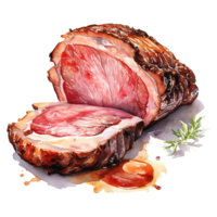 ai gegenereerd geroosterd eerste rib, voedingsmiddelen illustratie. waterverf stijl. ai gegenereerd png