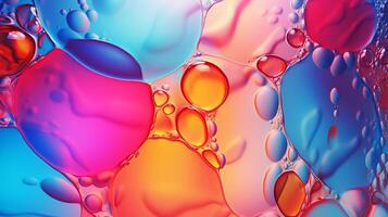 AI generated Mesmerizing colorful oil stains and vibrant bubbles as dynamic abstract background, close up view photo