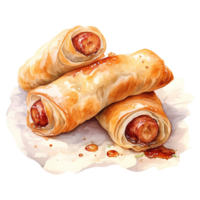 AI generated Pigs in a Blanket, Foods Illustration. Watercolor Style. AI Generated png