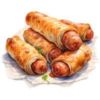 AI generated Pigs in a Blanket, Foods Illustration. Watercolor Style. AI Generated png