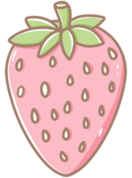 main tiré griffonnage dessin animé style illustration de mignonne kawaii fraise pour valentines journée avec le cœur et l'amour thème rose pastel pour salutation cartes png