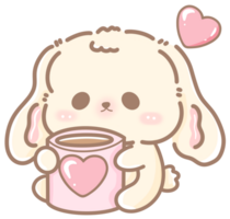 mano dibujado garabatear dibujos animados estilo ilustración de linda kawaii conejito para san valentin día con el corazón y amor tema rosado pastel png