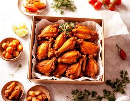 top view, chicken wings in a box on a white background photo