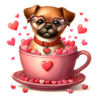 valentine hund i kaffe kopp, hantverk grafik, valentine sublimering design png