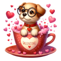 Valentijn hond in koffie beker, ambacht grafiek, Valentijn sublimatie ontwerp png