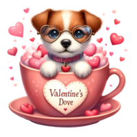 Valentin chien dans café tasse, artisanat graphique, Valentin sublimation conception png