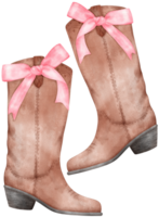 Coquette Cowgirl Boots and pink ribbon bow watercolor png