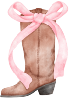 Coquette Cowgirl Boots and pink ribbon bow watercolor png