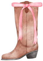 Coquette Cowgirl Boots and pink ribbon bow watercolor png