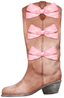 Coquette Cowgirl Boots and pink ribbon bow watercolor png