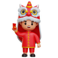Chinese Boy Wearing Dragon Costume 3d Illustration png