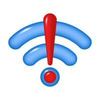3D WIFI icon with exclamation point, isolated on a transparent background. Wireless internet connection without connection. PNG