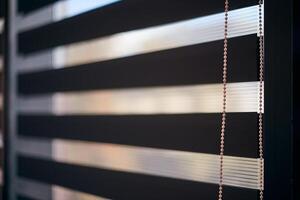 Office blinds. Modern fabric blinds. Office meeting room lighting range control. photo