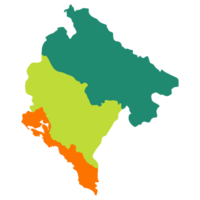 Montenegro map. Map of Montenegro in three main regions in multicolor png