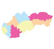 Slovakia map. Map of Slovakia in eight mains regions in multicolor png