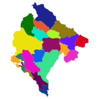 Montenegro map. Map of Montenegro in administrative provinces in multicolor png