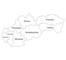 Slovakia map. Map of Slovakia in eight mains regions in white color png