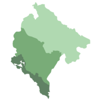 Montenegro map. Map of Montenegro in three main regions in multicolor png