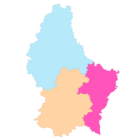 Luxembourg map. Map of Luxembourg in three mains regions in multicolor png