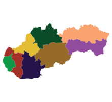 Slovakia map. Map of Slovakia in eight mains regions in multicolor png