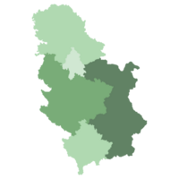 Serbia map. Map of Serbia in five main regions in multicolor png