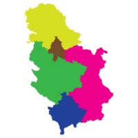 Serbia map. Map of Serbia in five main regions in multicolor png