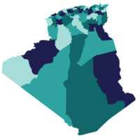 Algeria map. Map of Algeria in administrative provinces in multicolor png