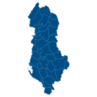 Albania map. Map of Albania in administrative provinces in blue color png