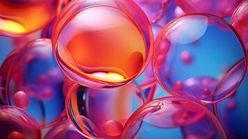 AI generated Mesmerizing colorful oil stains and vibrant bubbles as dynamic abstract background, close up view photo