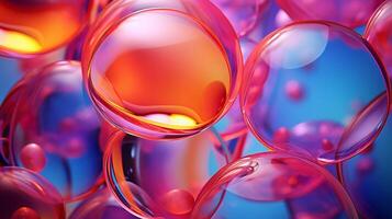 AI generated Mesmerizing colorful oil stains and vibrant bubbles as dynamic abstract background, close up view photo