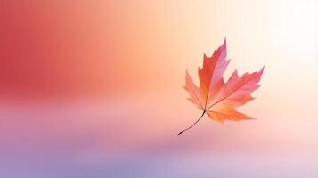 AI generated Single autumn leaf gently fall against vivid colorful minimalistic backdrop, copy space photo