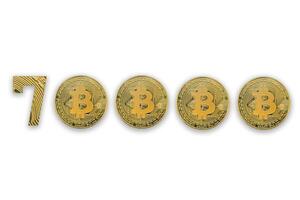 70000 bitcoin exchange rate, isolated. Crypto currency style for design. photo