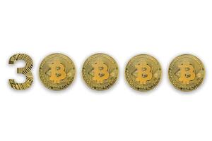 30000 bitcoin exchange rate, isolated. Crypto currency style for design. photo