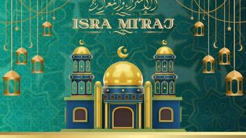 animado vídeo cenas do isra mi'raj a noite viagem 3d realista. lindo mesquita e árabe fundo decoração. video