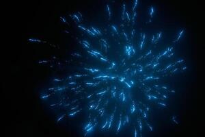 Blue night fireworks colorful bright sparkles and shiny festival explosion, glittering of sky fire photo