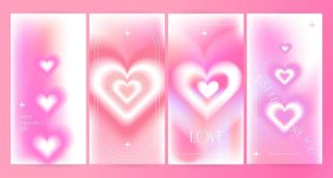 Valentine's day y2k aesthetic card set with throbbing blur heart shape. Abstract blurry gradient vibrant colorful stories background. Vector illustration for add, commercial, poster, banner.