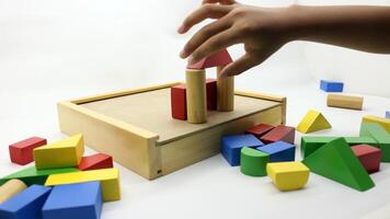 Colorful wooden puzzle toys being assembled photo