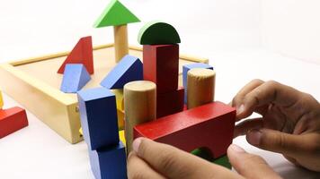 Colorful wooden puzzle toys being assembled photo