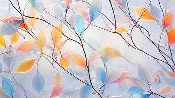 AI generated Multicolored translucent ice leaves on tree branch in delicate soft light evoking sense of awe photo